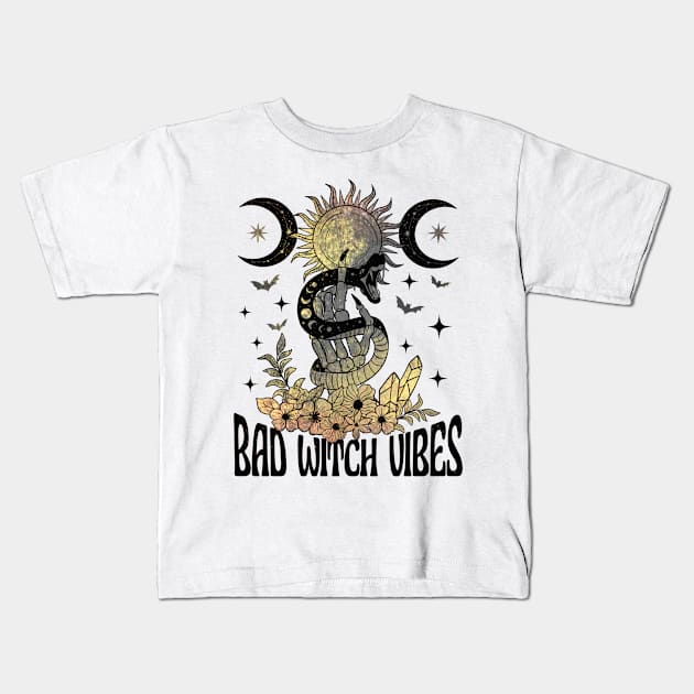 Bad Witch Vibes Kids T-Shirt by The Cottage Cauldron